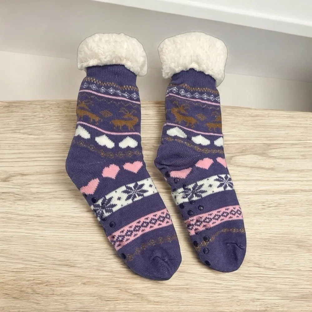 Dosoni Womens Slipper Fuzzy Socks - Reindeer Purple, US Women 5-10
